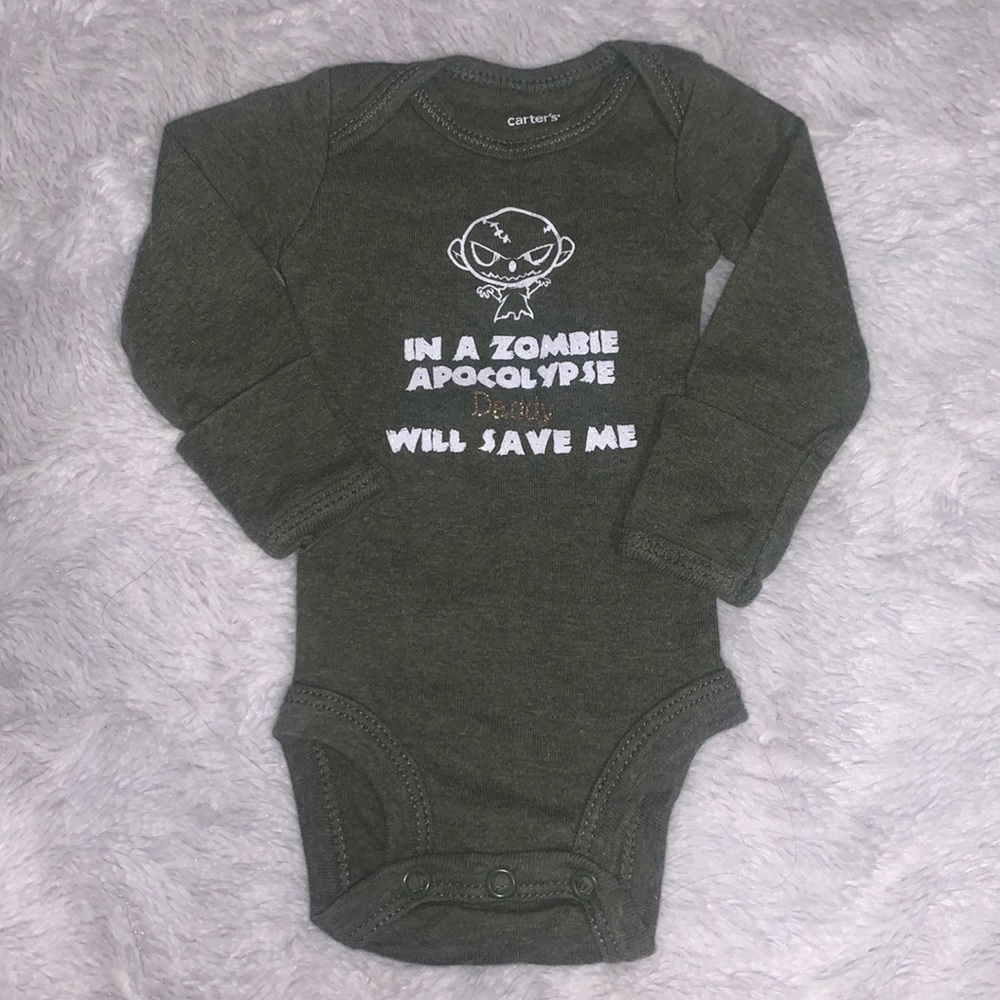 (3 for $10) Carter’s green newborn long sleeve zombie bodysuit baby boy clothing
